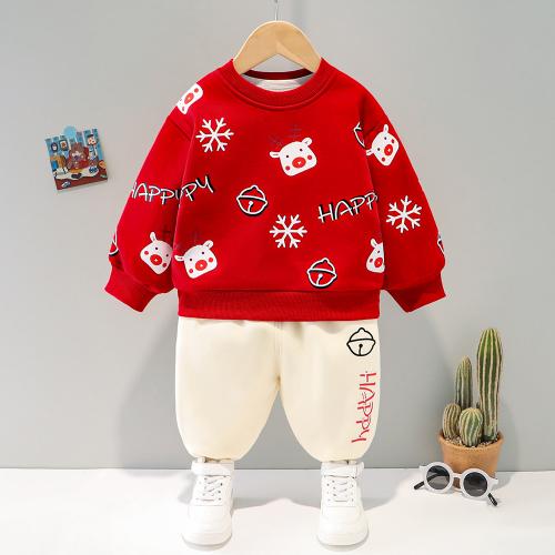 Cotton Children Clothes Set & two piece & thick fleece & unisex Sweatshirt & Pants Set