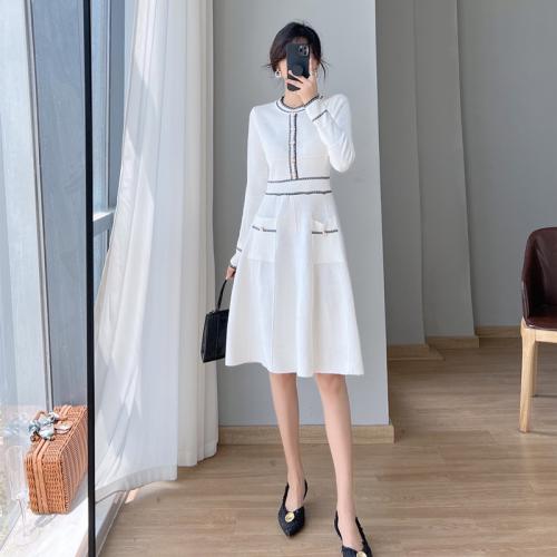 Polyester Slim One-piece Dress patchwork Solid PC