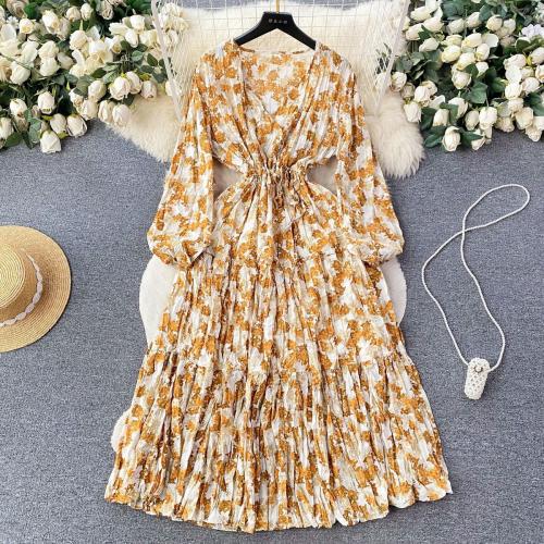 Chiffon Waist-controlled & Soft One-piece Dress double layer printed : PC