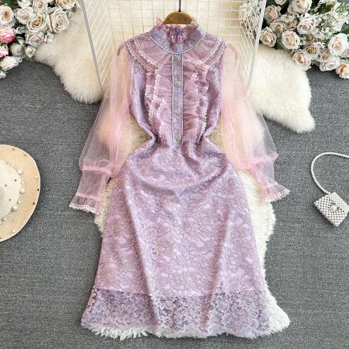 Gaze & Dentelle Robe d’une seule pièce Violet pièce