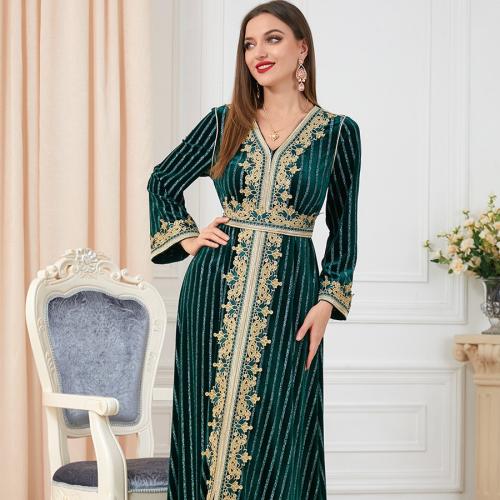 Pleuche Vestido Musilm islámico del Medio Oriente, a rayas, verde,  trozo