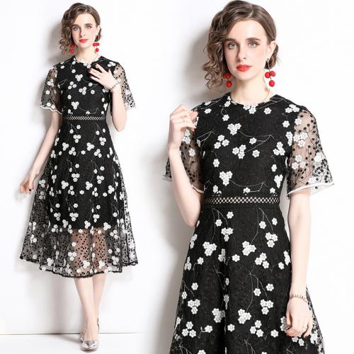 Poliéster Vestido de una pieza, floral, negro,  trozo