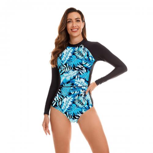 Polyester Maillot de bain d’une seule pièce Imprimé motif de feuille Bleu pièce