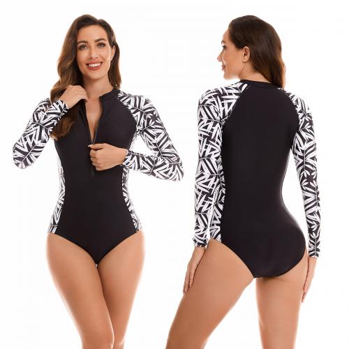 Polyester Maillot de bain d’une seule pièce Imprimé motif de feuille Noir pièce