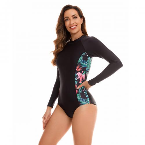 Polyester Maillot de bain d’une seule pièce Imprimé motif de feuille Noir pièce