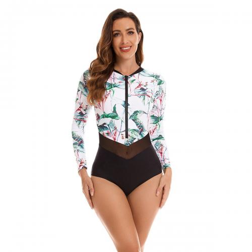 Polyester Maillot de bain d’une seule pièce Imprimé Floral blanc et noir pièce