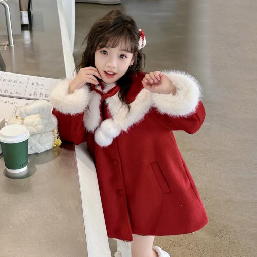 Polyester Manteau de fille Solide Rouge pièce