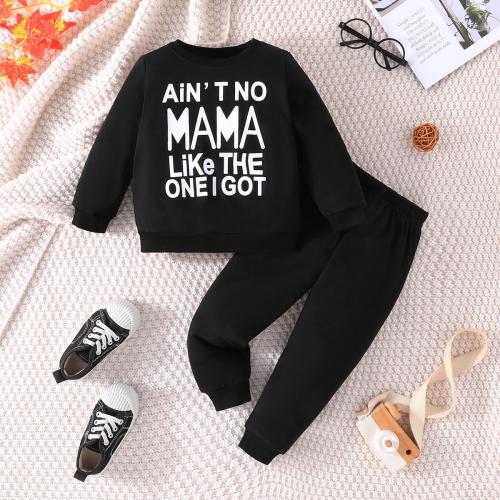 Polyester Boy Clothing Set Sweatshirt & Pants printed letter black Set