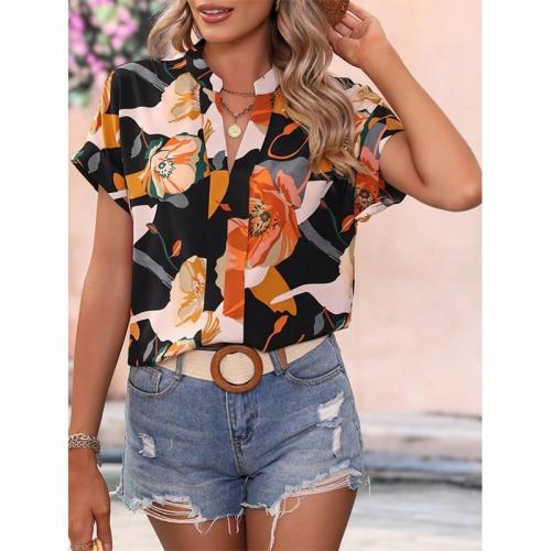 Polyester Frauen Kurzarm Shirt, Gedruckt, Floral, mehr Farben zur Auswahl,  Stück