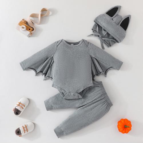 Coton Ensemble de vêtements de bébé Hsa & Pantalon & Retour au début Patchwork bat gris clair Ensemble