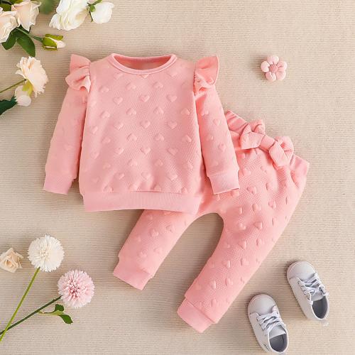 Polyester Ensemble de vêtements de bébé Pantalon & Retour au début jacquard motif cardiaque Rose Ensemble