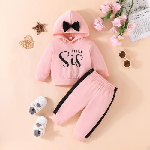 Polyester Ensemble de vêtements de fille Sweatshirt & Pantalon Imprimé Lettre Rose Ensemble