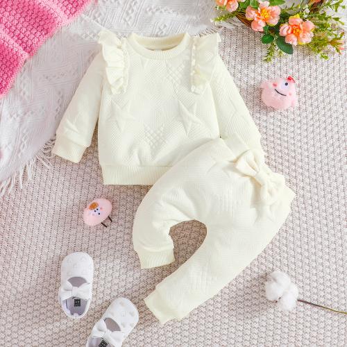 Polyester Baby-Kleidung-Set, Hosen & Nach oben, Jacquard, Sternmuster, Beige,  Festgelegt