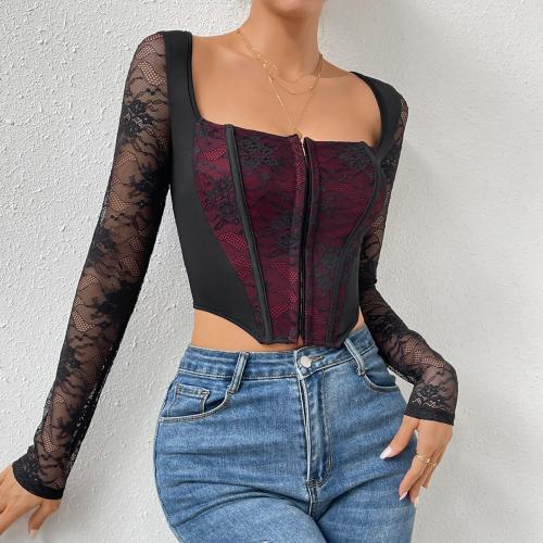 Polyester Frauen Langarm Blusen, Schwarz,  Stück