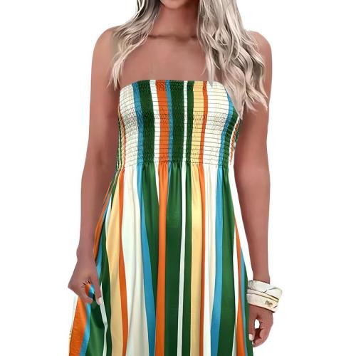 Polyester Tube Top Jurk Afgedrukt Striped gemengde kleuren stuk