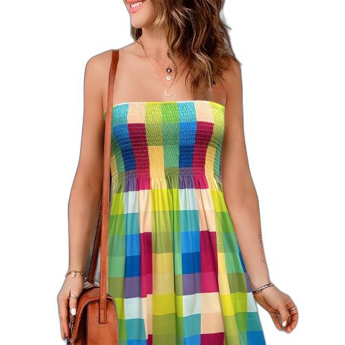 Polyester Tube Top Jurk Afgedrukt Plaid gemengde kleuren stuk