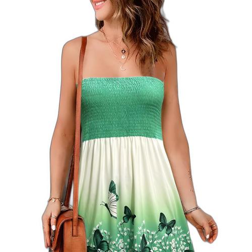 Polyester Tube Top Jurk Afgedrukt vlinderpatroon Groene stuk