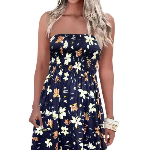 Polyester Tube Top Jurk Afgedrukt Bloemen gemengde kleuren stuk