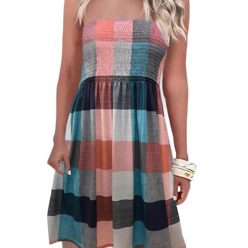 Polyester Tube Top Jurk Afgedrukt Plaid gemengde kleuren stuk