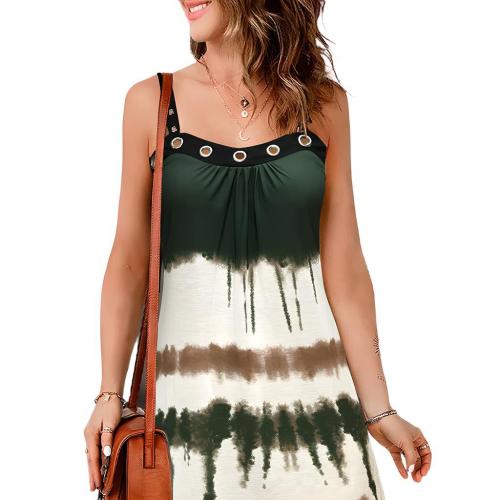 Polyester Slim & A-line Slip Dress & off shoulder Tie-dye mixed colors PC