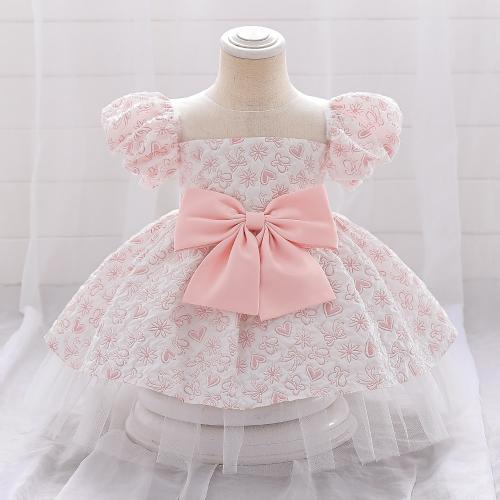 Gauze & Cotton Princess Girl One-piece Dress with bowknot printed shivering PC