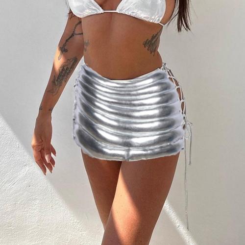 Spandex Jupe argent pressé Solide Argent pièce