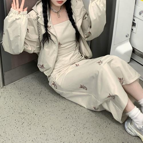 Polyester Robe slip Beige Ensemble