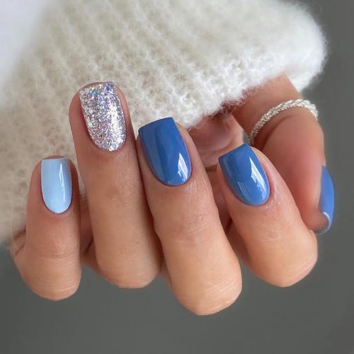 Plastique Faux ongles Bleu Ensemble