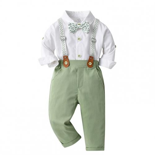 Coton Ensemble de vêtements de garçon Cravate & suspendre le pantalon & Retour au début Imprimé Vert Ensemble