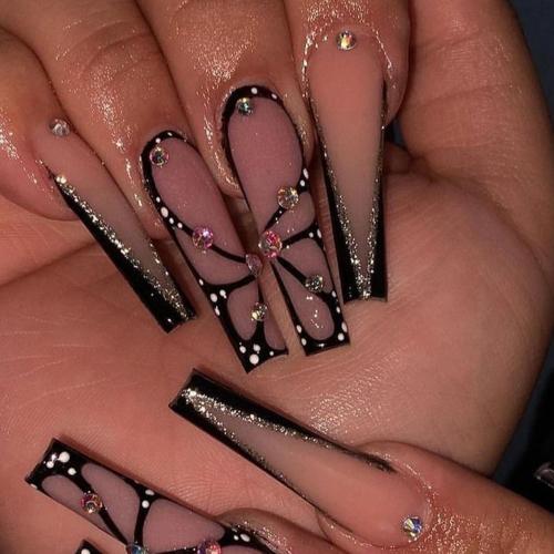 Plastic Fake Nails for women & twenty four piece & with rhinestone Set