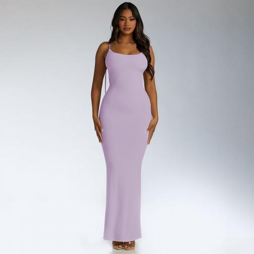 Polyester Slim Slip Dress backless Solid PC