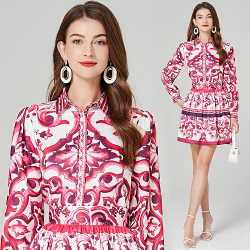 Polyester Robe d’une seule pièce Imprimé Floral Rouge pièce