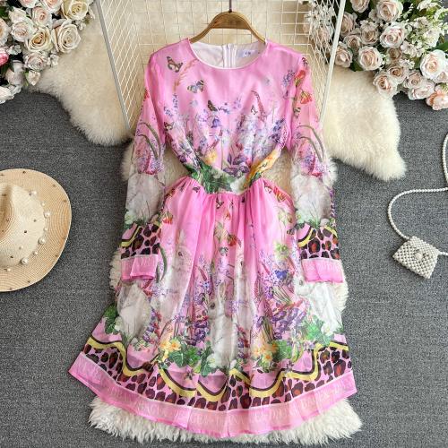 Polyester Waist-controlled One-piece Dress & breathable pink PC