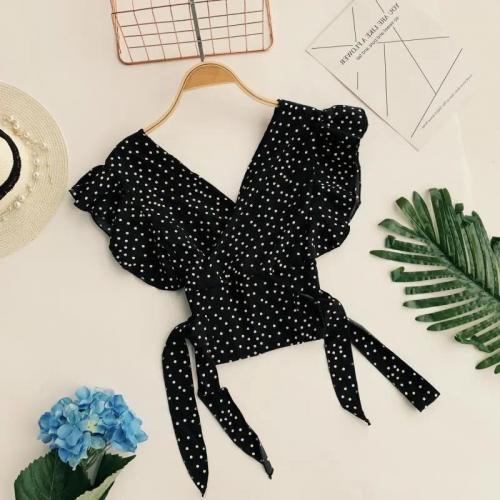 Polyester Slim Women Short Sleeve Blouses printed dot PC