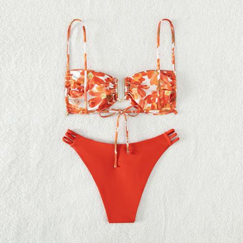 Polyester Bikini Afgedrukt Bloemen Rode Instellen