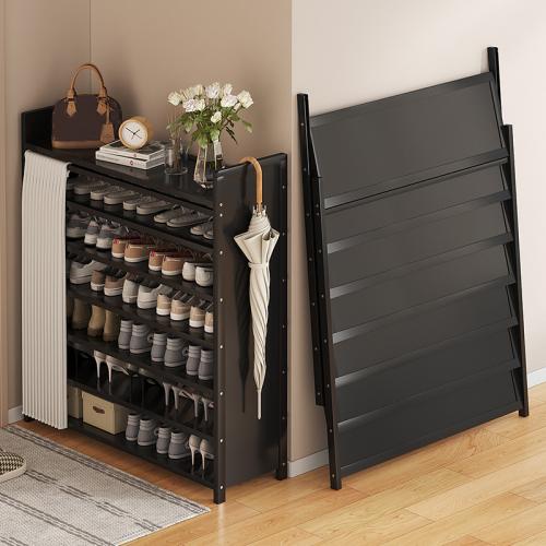 Medium Density Fiberboard & Moso Bambus Schuhe Rack Organizer,  Tuch, Schwarz,  Stück