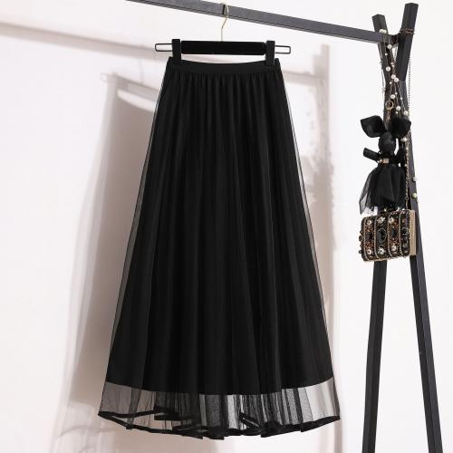 Polyester High Waist Maxi Skirt large hem design patchwork Solid : PC