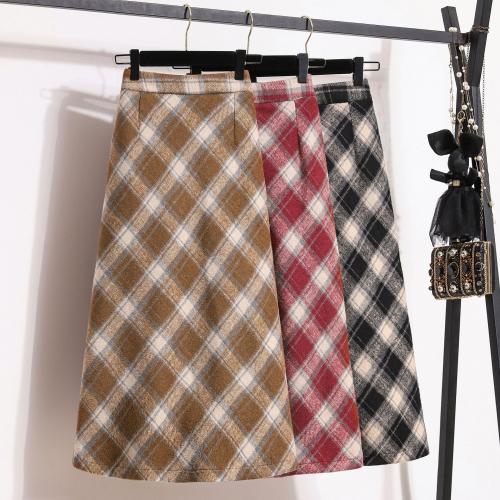 Polyester Slim & High Waist Package Hip Skirt printed plaid PC