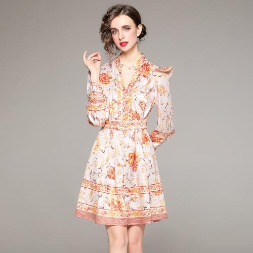 Poliéster Vestido de una pieza, impreso, floral, naranja,  trozo