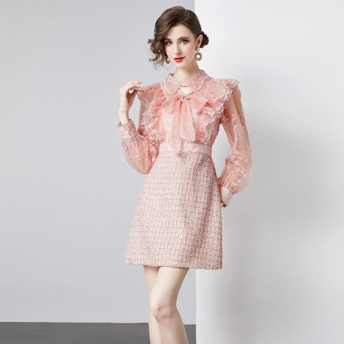 Polyester Slim One-piece Dress floral pink PC