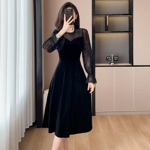 Polyester Einteiliges Kleid, Schwarz,  Stück