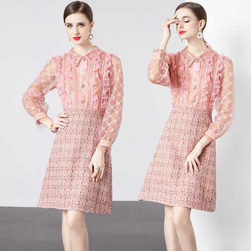 Polyester Slim One-piece Dress pink PC