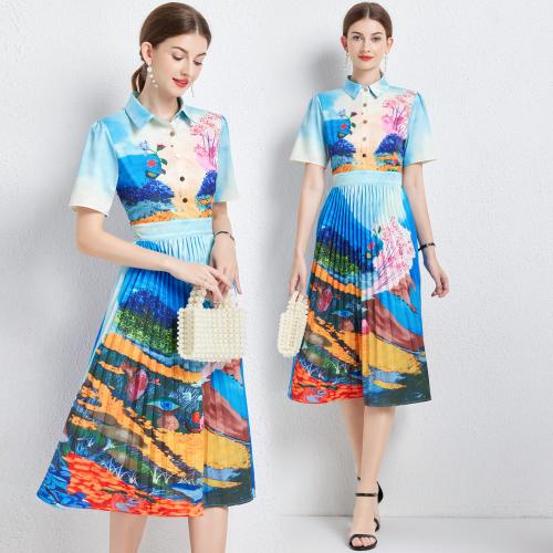 Polyester Waist-controlled One-piece Dress printed floral multi-colored PC