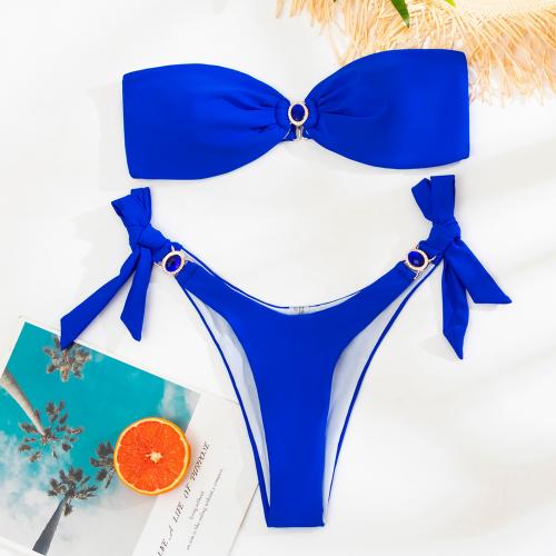 Poliéster Bikini, Sólido, azul,  Conjunto