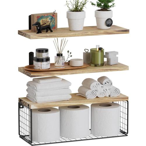 Wooden & Iron Wall Shelf for storage & three piece Set