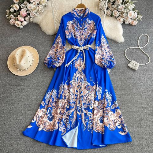 Polyester Waist-controlled & Soft One-piece Dress large hem design printed PC