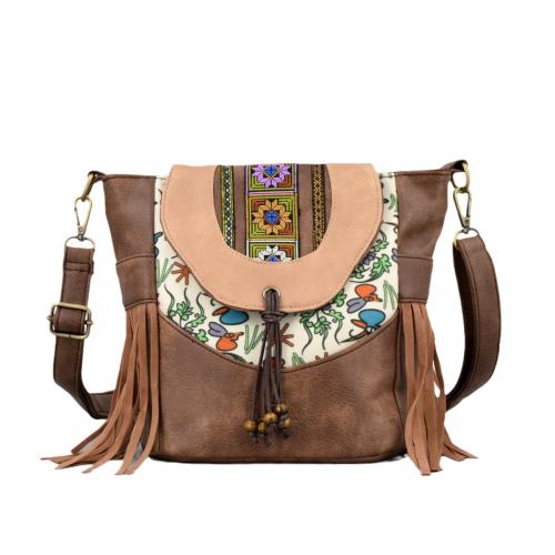 PU Cuir & Toile & Polyester Crossbody Bag Floral Marron pièce