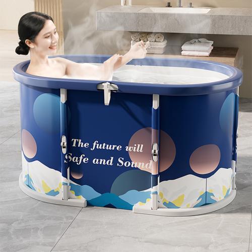 Pearl Cotton & PVC & Canvas heat preservation Foldable Bathtub printed letter blue PC