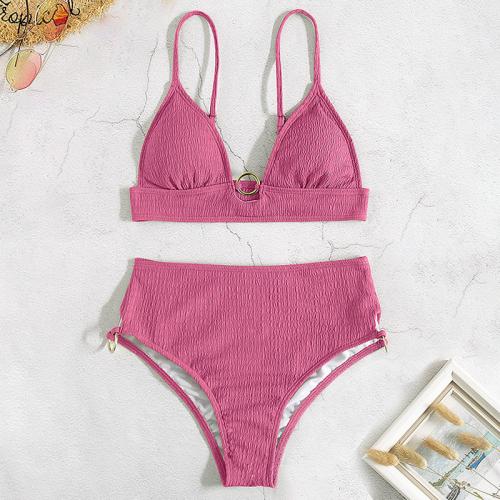 Polyester Bikini Solide Roze Instellen