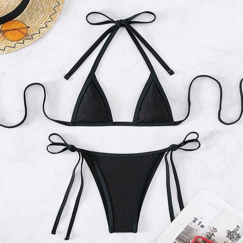 Polyester Bikini slimming & backless & two piece black Set